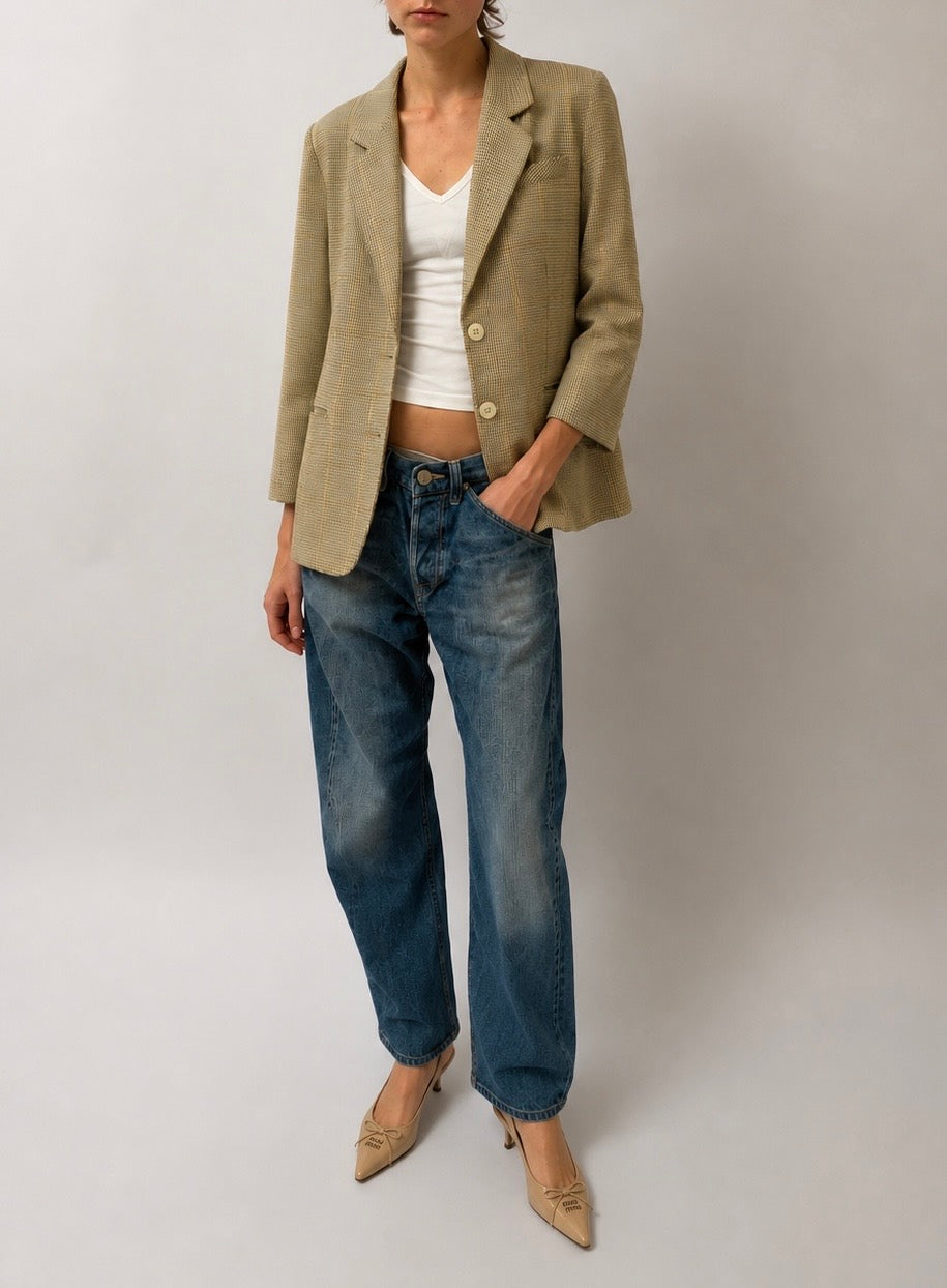 Camel Micro Check Blazer - Beige - M