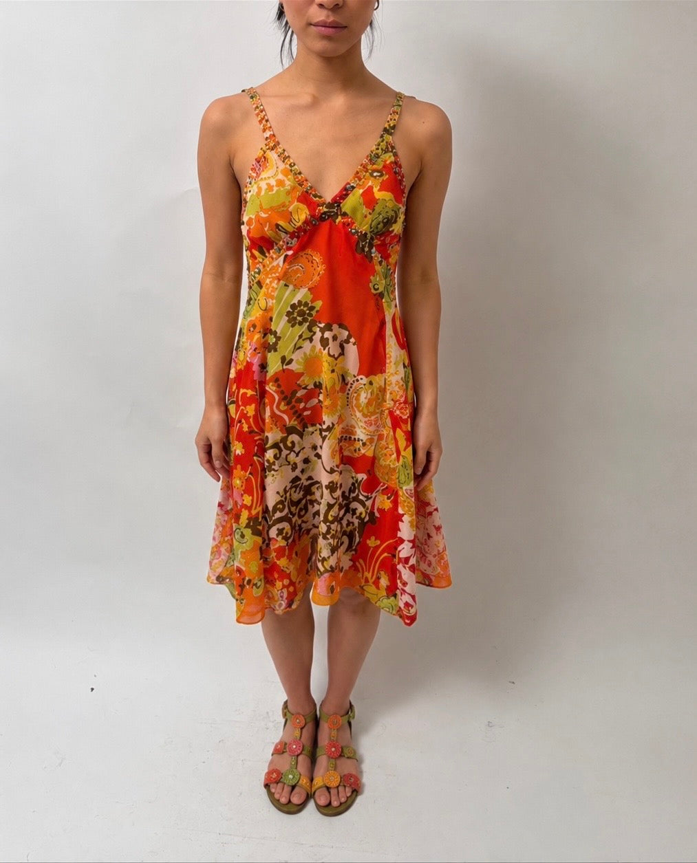 Sunset Print Dress - Orange Multi - S/M