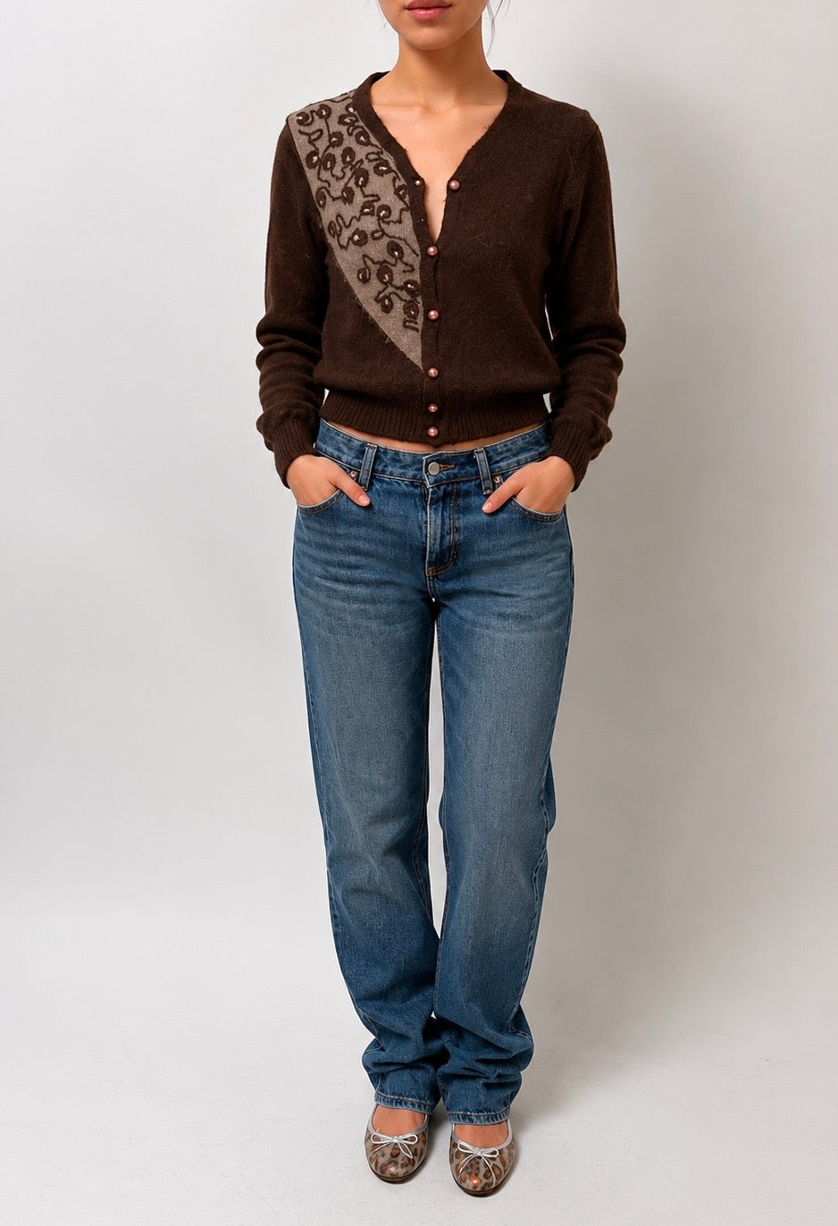 Chocolate Embroidered Cardigan - Brown - S
