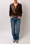 Chocolate Embroidered Cardigan - Brown - S