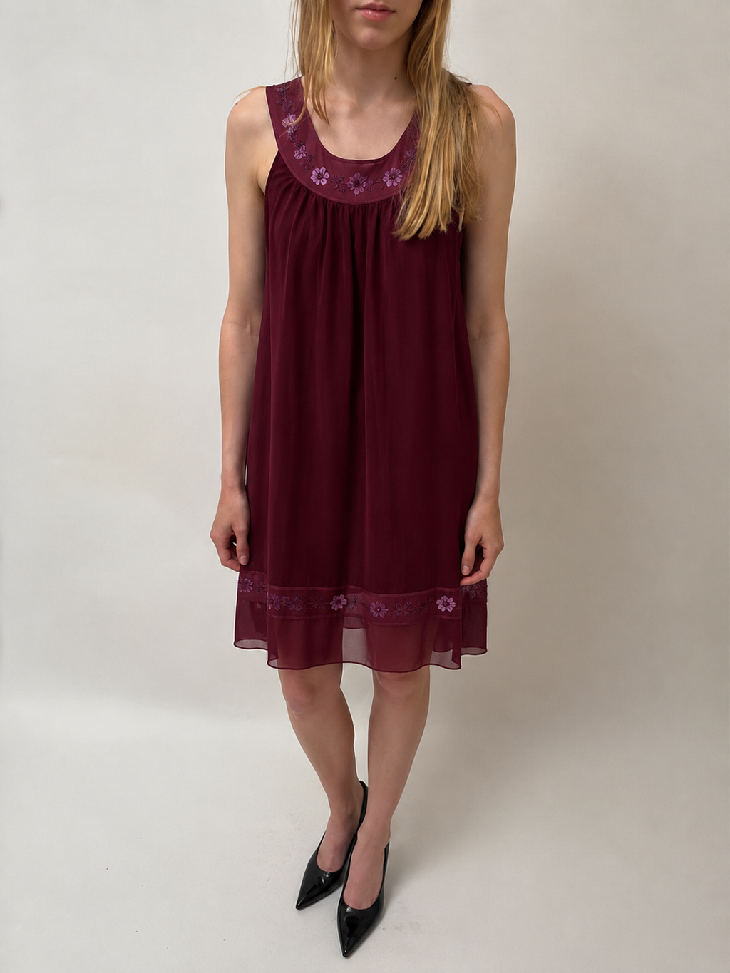 Bordeaux Chiffon Dress - Burgundy - S/M