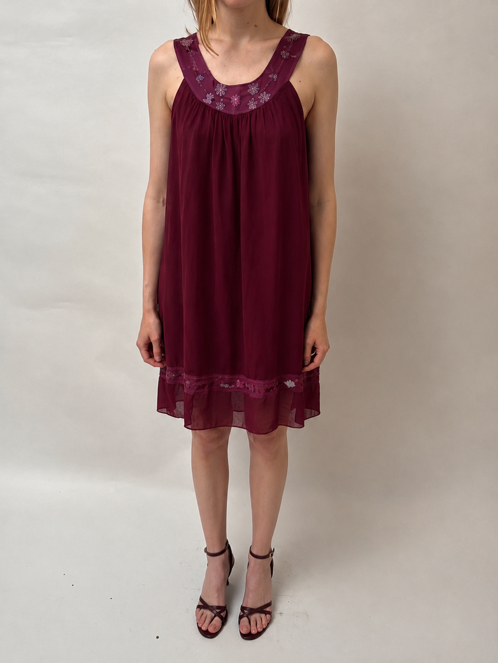 Bordeaux Chiffon Dress - Burgundy - S/M