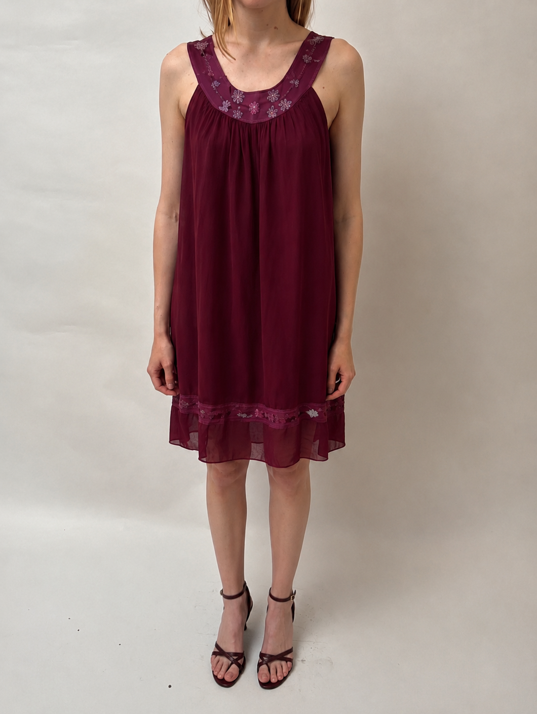Bordeaux Chiffon Dress - Burgundy - S/M
