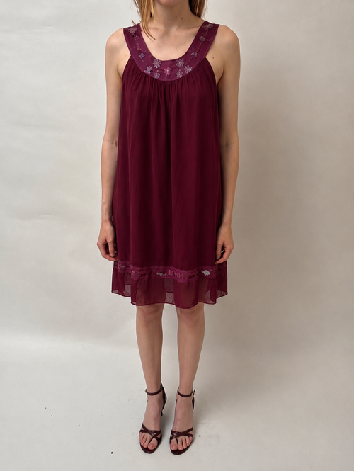 Bordeaux Chiffon Dress - Burgundy - S/M