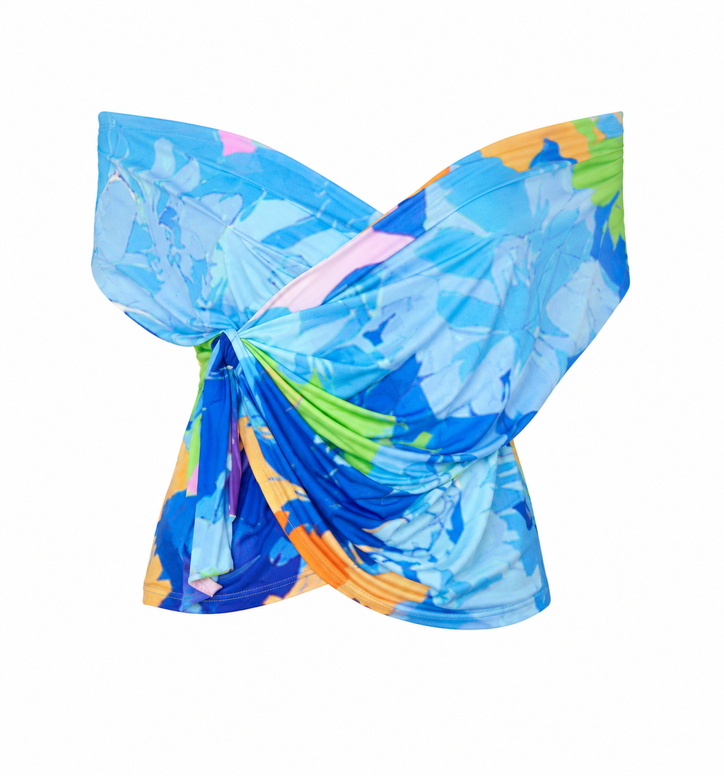 Riviera Drape Top - Blue Multi - S/M
