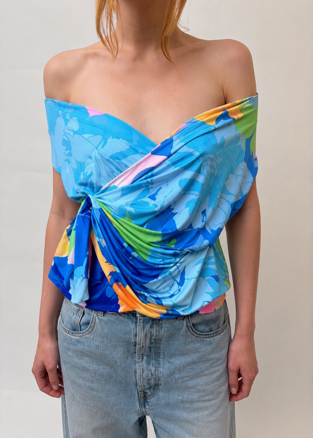 Riviera Drape Top - Blue Multi - S/M