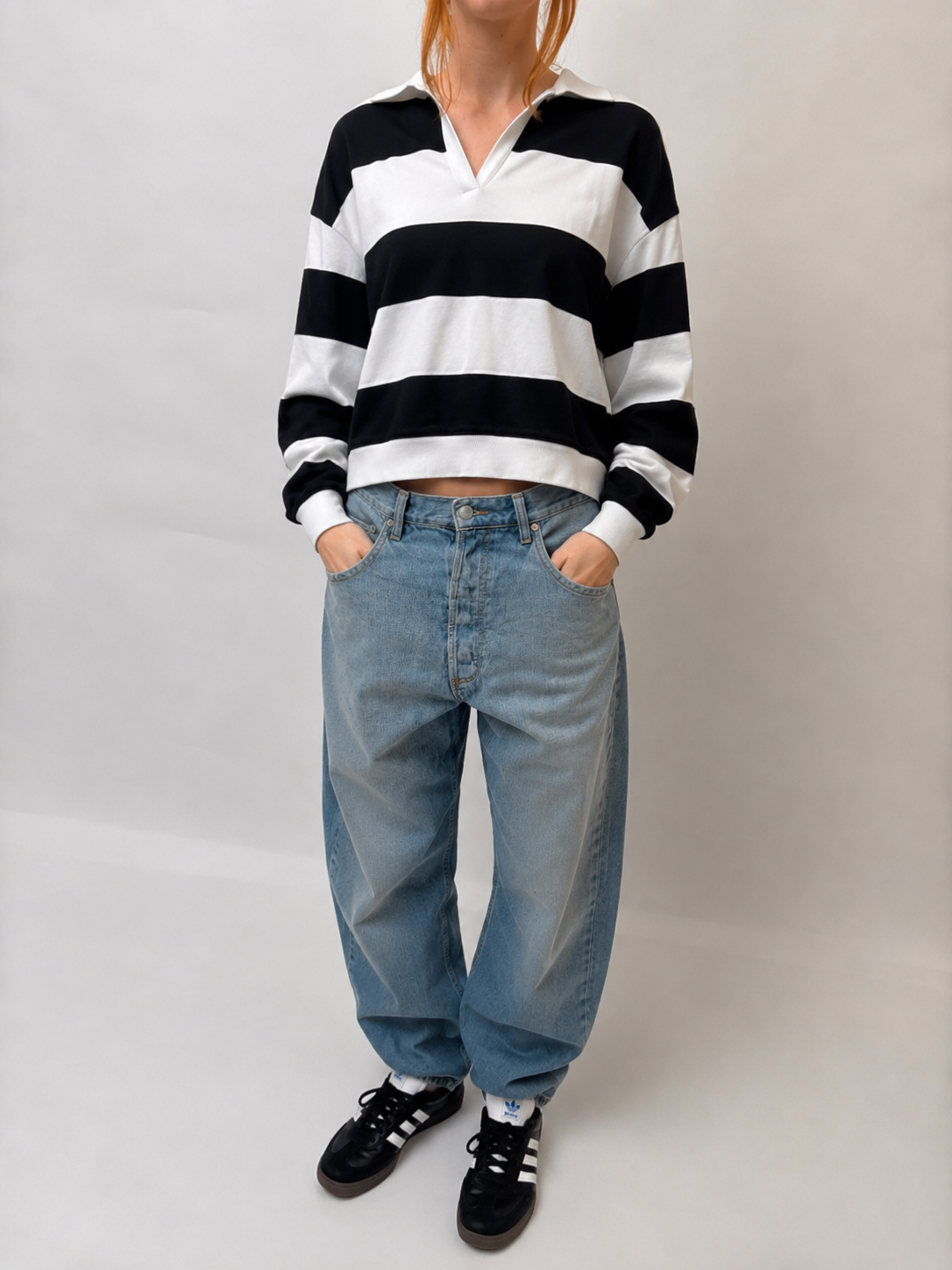 Rugby Stripe Sweatshirt - Black / White - M