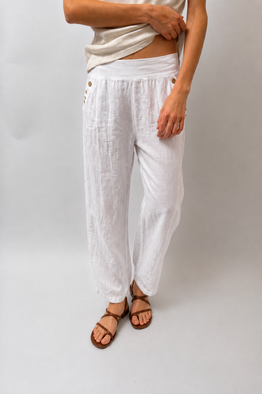 White Linen Summer Trousers - White - S