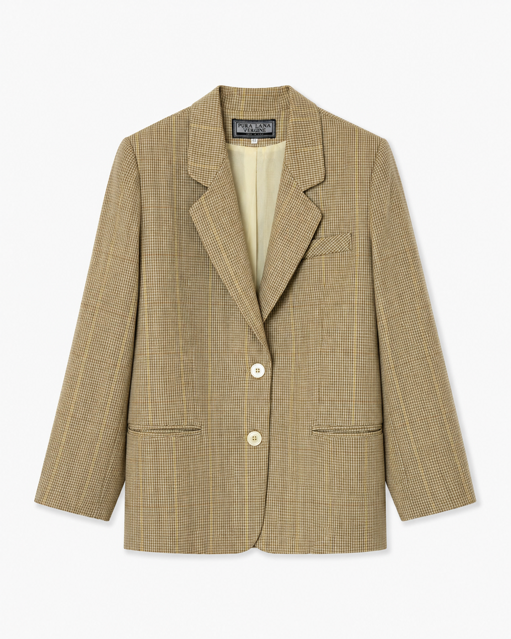 Camel Micro Check Blazer - Beige - M