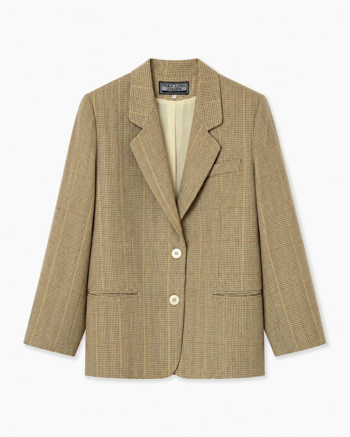 Camel Micro Check Blazer - Beige - M