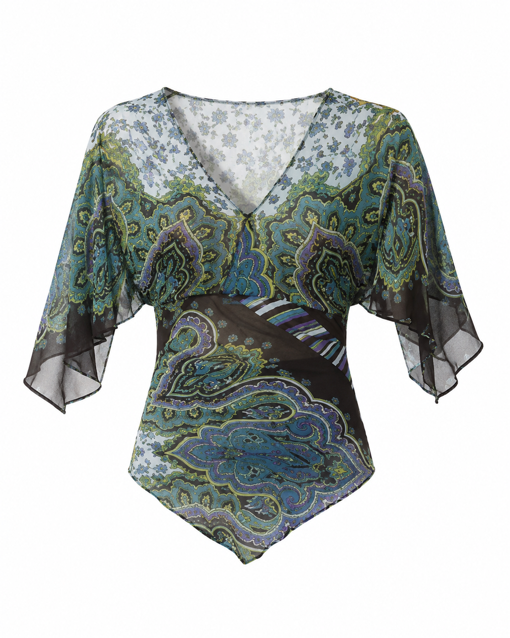 Mosaic Silk Top - Teal Multi - S