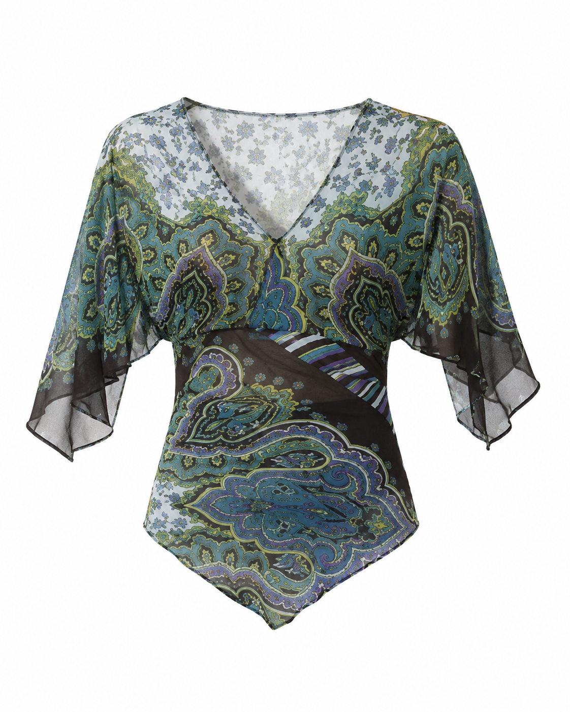 Mosaic Silk Top - Teal Multi - S