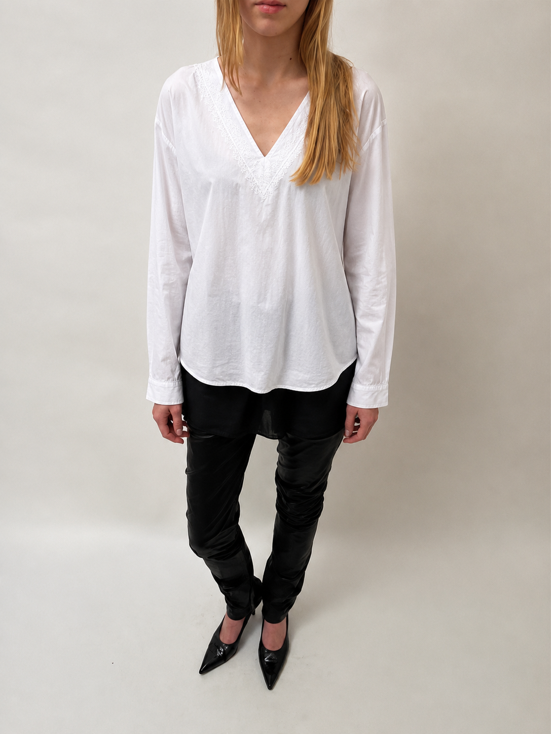 100% cotton Ivory Lace Blouse - White - S/M