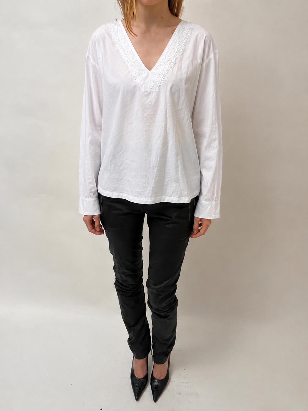 100% cotton Ivory Lace Blouse - White - S/M