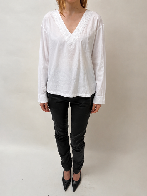 100% cotton Ivory Lace Blouse - White - S/M