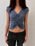 Ruched Mesh Top - Grey - S/M