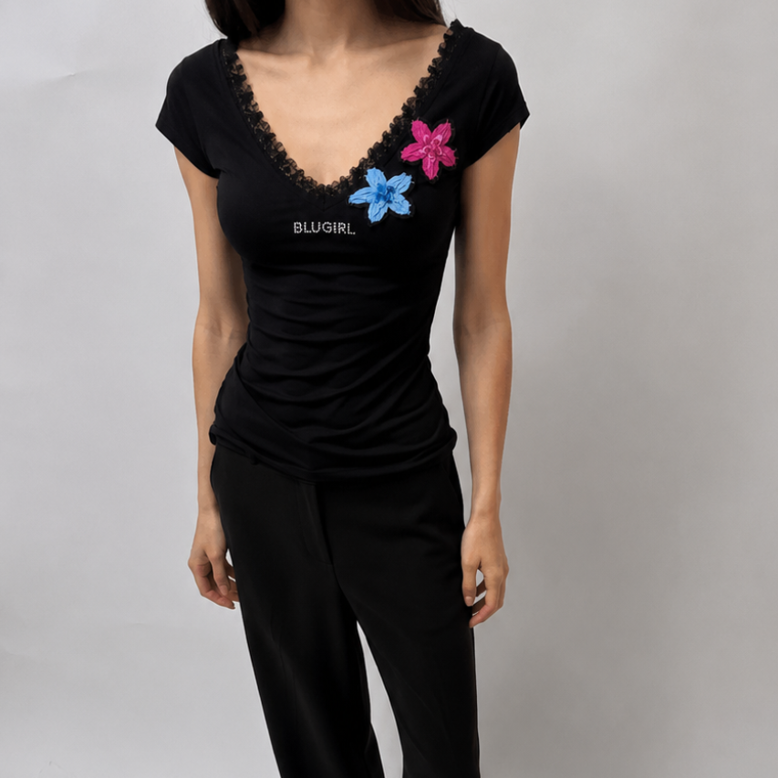 Blugirl Floral Tee - Black - XS/S