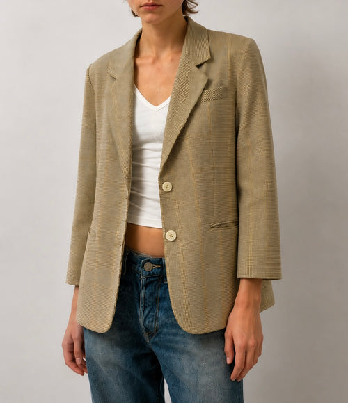 Camel Micro Check Blazer - Beige - M